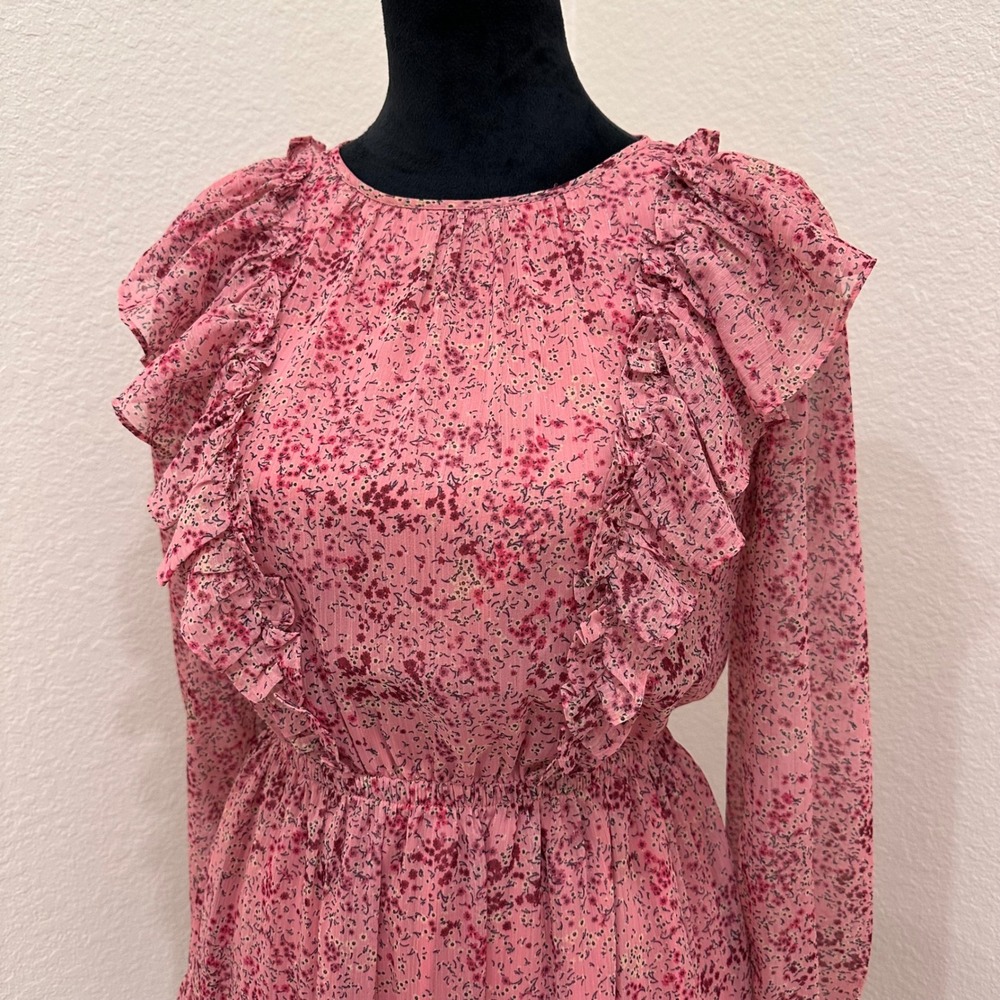 Rachel Parcell Pink Chiffon Ruffle Long Sleeve Sheer Dress Women's XS - Picture 2 of 9